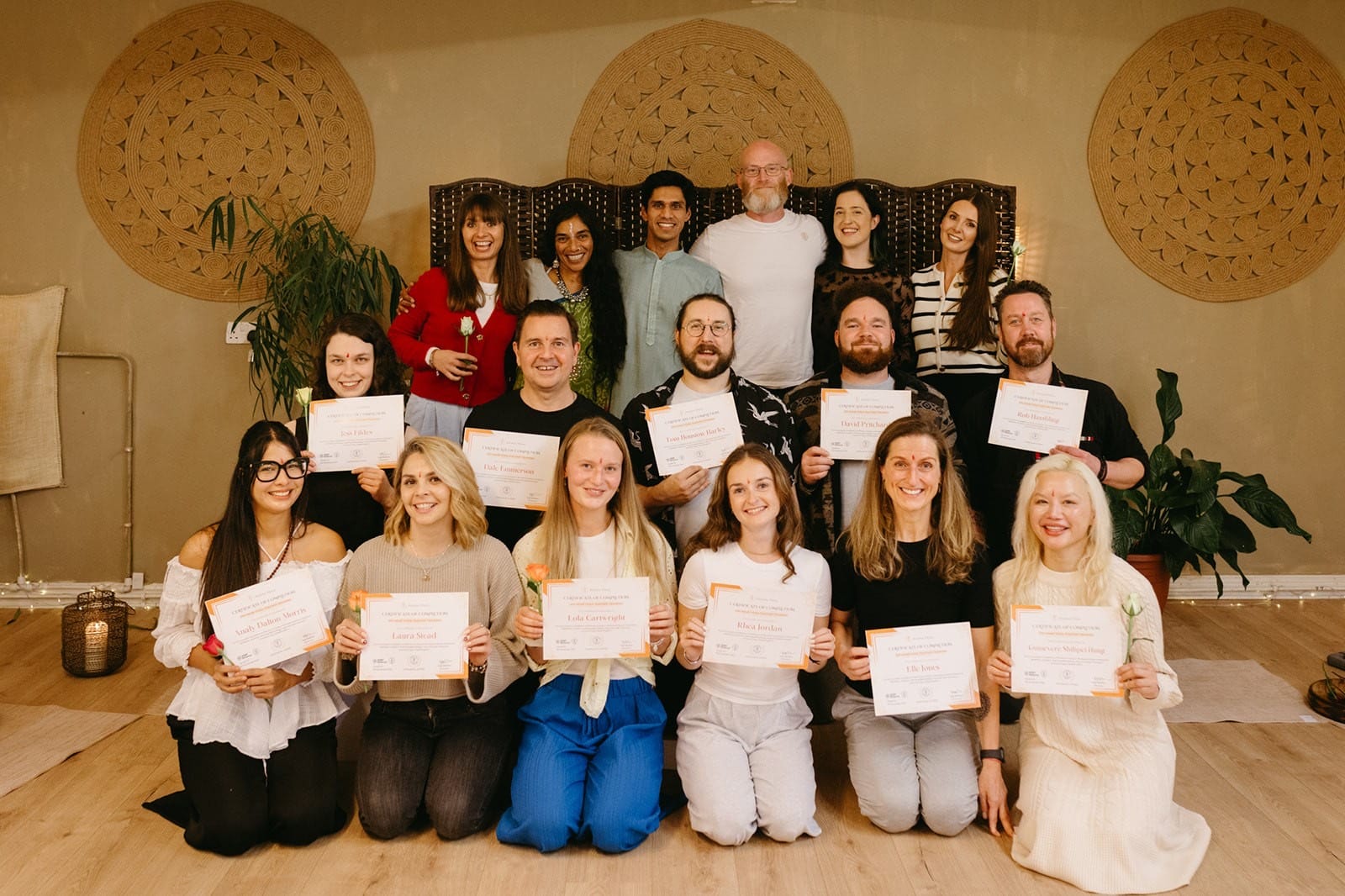 Avana Yoga 200-Hour graduates with their certificates and teachers in North Wales